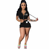 Women  Clothing   Zipper Hooded Casual Solid Color  Two-Piece Set