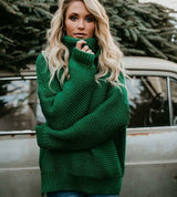 Women Fashion Clothing Turtle Neck Sweaters Green Ginger High